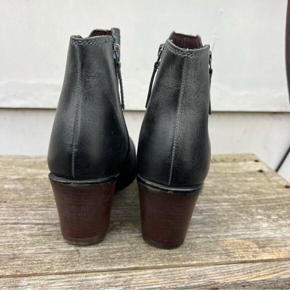 Roan Bed Stu Lina Mixed Suede Leather Black Charcoal Heeled Boot Bootie 9.5 - Picture 4 of 7